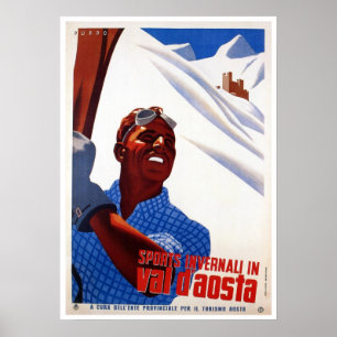 Vintage retro Italian winter sports ski travel Poster