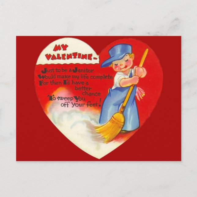Vintage Retro Janitor Valentine Card (Front)