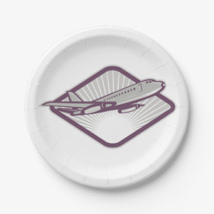 Vintage Retro Jet Aeroplane Aviation Paper Plate