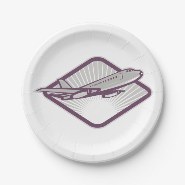 Vintage Retro Jet Aeroplane Aviation Paper Plate (Front)