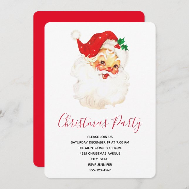 Vintage Retro Jolly Old Santa Claus Christmas Invitation (Front/Back)