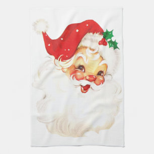 Vintage Retro Jolly Old Santa Claus Christmas Tea Towel