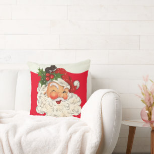 Vintage Retro Jolly Santa Claus Christmas Cushion