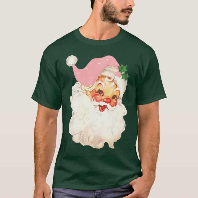 Vintage Retro Jolly Santa Claus Christmas T-Shirt (Front)