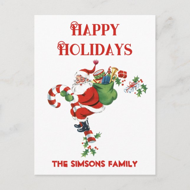 Vintage Retro Jolly Santa Merry Christmas  Holiday Postcard (Front)