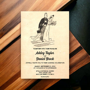 Vintage Retro Just Married Couple Comic Wedding Acrylic Invitations