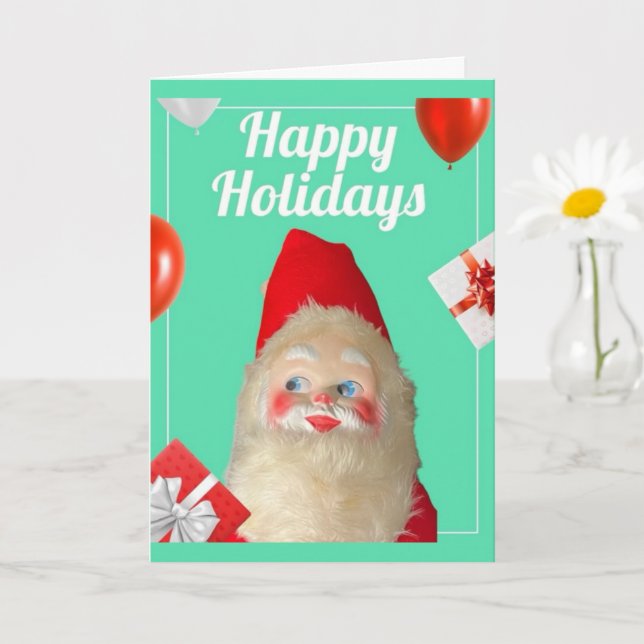 Vintage Retro Kitsch Santa Christmas Card (Small Plant)