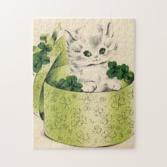 Vintage Retro Kitten Saint Patrick's Day Jigsaw Puzzle (Vertical)