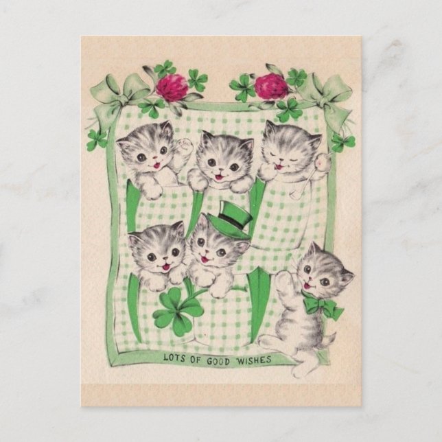 Vintage Retro Kittens Saint Patrick's Day Postcard (Front)
