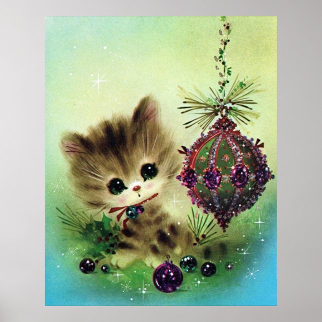 Vintage retro kitty Christmas bulb poster (Front)