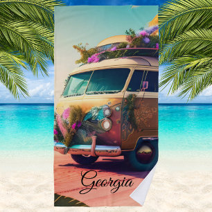 Vintage Retro Life At the Beach Beach Towel