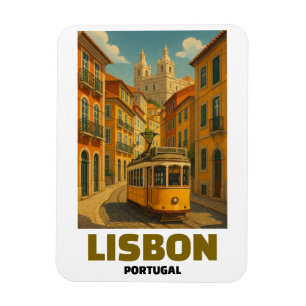 Vintage Retro Lissabon Portugal Tram Street Scene Magnet