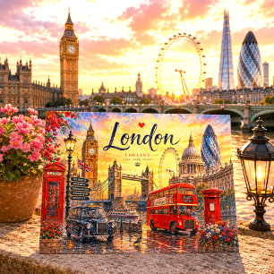 Vintage Retro London Cityscape Vacation Holiday Postcard