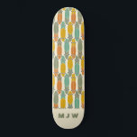 Vintage Retro Longboards Pattern Monogrammed Skate Skateboard<br><div class="desc">This pattern features simple illustrations of longboards with a vintage look in olive green, teal blue, sage green, mustard gold and orange set against a cream coloured background. These longer style of skateboards have retro style in warm-toned colours. It's ready to be personalised with monogram initials in sage green against...</div>