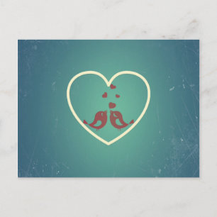 Vintage Retro Love Birds Hearts Teal BlueTurquoise Postcard