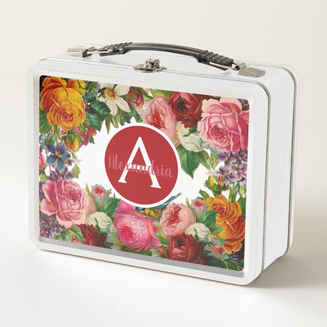 Vintage Retro Lunch Boxes - Antique Rose Lunch Box (Front)