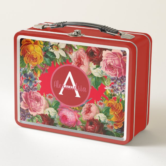 Vintage Retro Lunch Boxes - Antique Rose Lunch Box (Front)