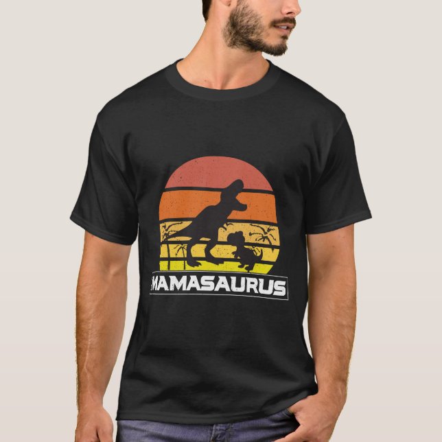Vintage Retro Mamasaurus Sunset  T-Shirt (Front)