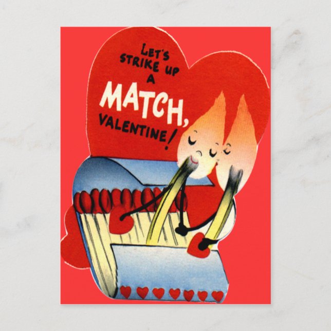 Vintage Retro Matchbook Valentine Holiday Postcard (Front)