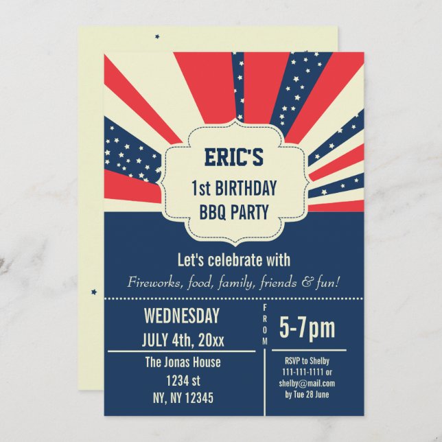 Vintage Retro memorial day birthday invitations (Front/Back)