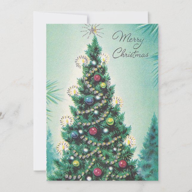 Vintage Retro Merry Christmas Tree Holiday Card (Front)