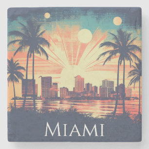 Vintage Retro Miami Florida Sunrise Travel Stone Coaster