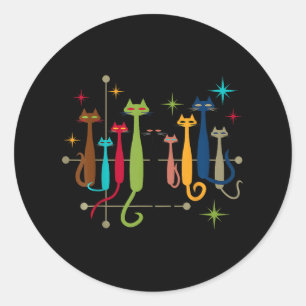 Vintage Retro Mid-century Modern Look Cats 50s 60s Classic Round Sticker