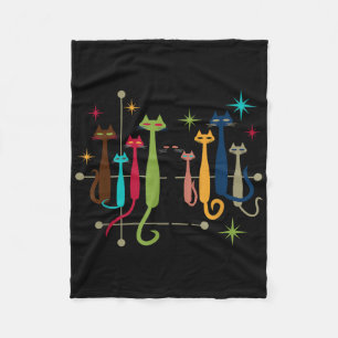 Vintage Retro Mid-century Modern Look Cats 50s 60s Fleece Blanket