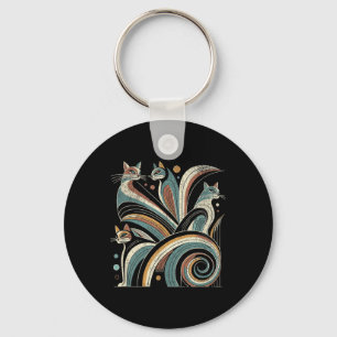 Vintage Retro Mid-century Modern Look Cats 50s 60s Key Ring