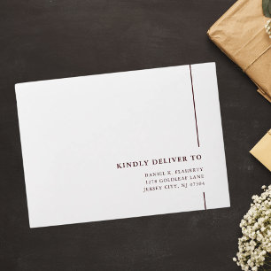 Vintage Retro Minimalist Burgundy White Wedding Envelope