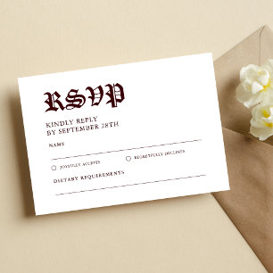 Vintage Retro Minimalist Burgundy White Wedding RSVP Card