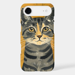 Vintage Retro Minimalist Tabby Cat Portrait