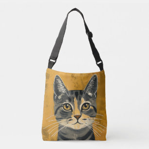 Vintage Retro Minimalist Tabby Cat Portrait Crossbody Bag