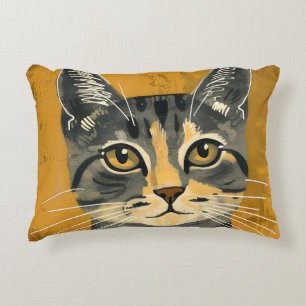Vintage Retro Minimalist Tabby Cat Portrait Decorative Cushion