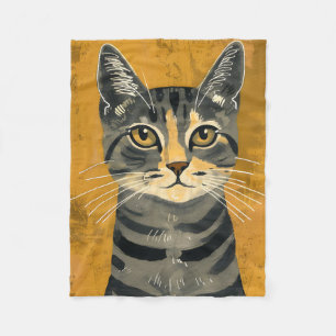 Vintage Retro Minimalist Tabby Cat Portrait Fleece Blanket