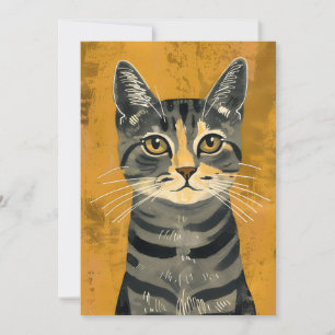 Vintage Retro Minimalist Tabby Cat Portrait Holiday Card