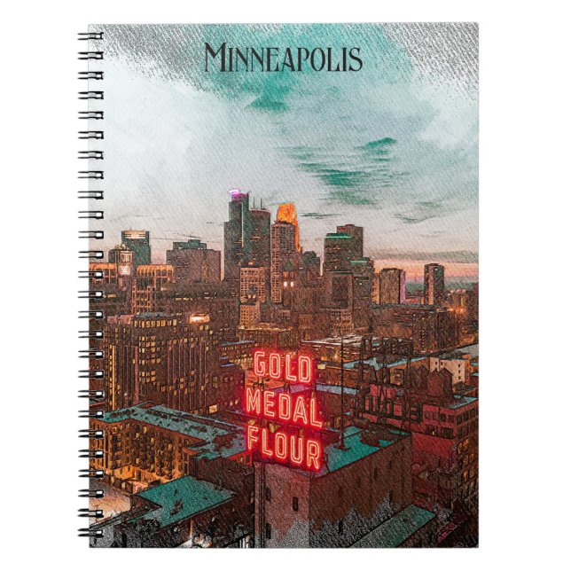 Vintage Retro Minneapolis Minnesota Travel Skyline Notebook (Front)