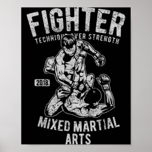 Vintage Retro MMA Men Boys Fighter Mixed Martial Poster