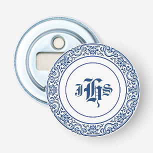 Vintage Retro Monogrammed Blue White Bottle Opener