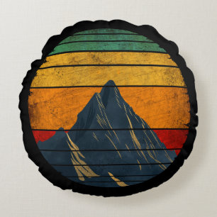 Vintage Retro Mountain Climbing Hiking Mountaineer Round Cushion