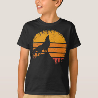 Vintage Retro Mountain Silhouette Wolf Howling Wol T-Shirt