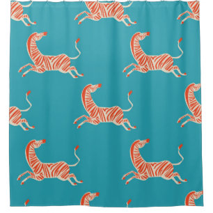 vintage retro neon color Zebra illustration motif Shower Curtain