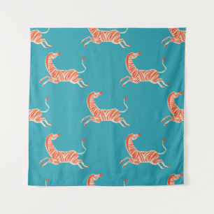 vintage retro neon color Zebra illustration motif  Tapestry
