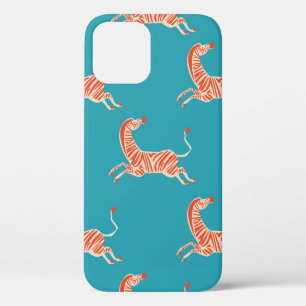 vintage retro neon colour Zebra illustration motif iPhone 12 Case