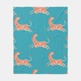 vintage retro neon colour Zebra illustration motif Fleece Blanket
