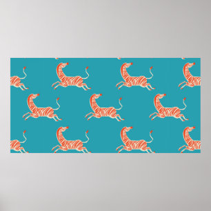 vintage retro neon colour Zebra illustration motif Poster