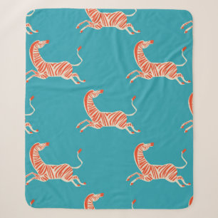 vintage retro neon colour Zebra illustration motif Sherpa Blanket