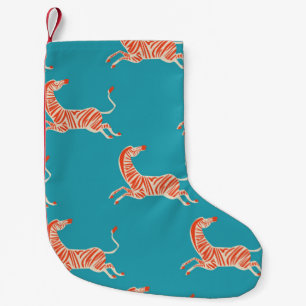vintage retro neon colour Zebra illustration motif Small Christmas Stocking