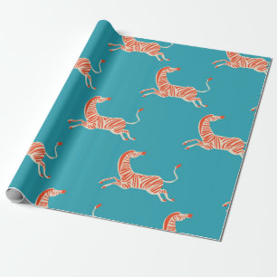 vintage retro neon colour Zebra illustration motif Wrapping Paper