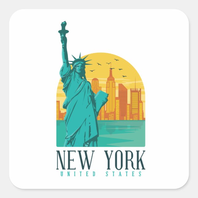 Vintage Retro New York Skyline  Square Sticker (Front)